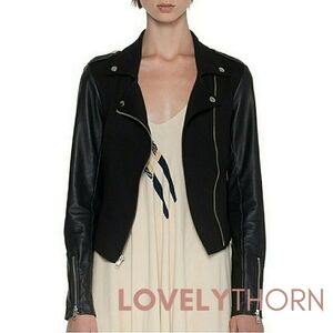 STYLEMINT // ultra-chic genuine lamb leather & fabric moto jacket rare